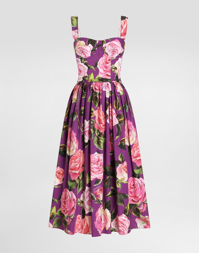 Dolce & Gabbana Rose Print Cotton Midi Dress