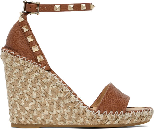 Valentino Garavani Double Rockstud Grainy Calfskin Wedge Espadrilles