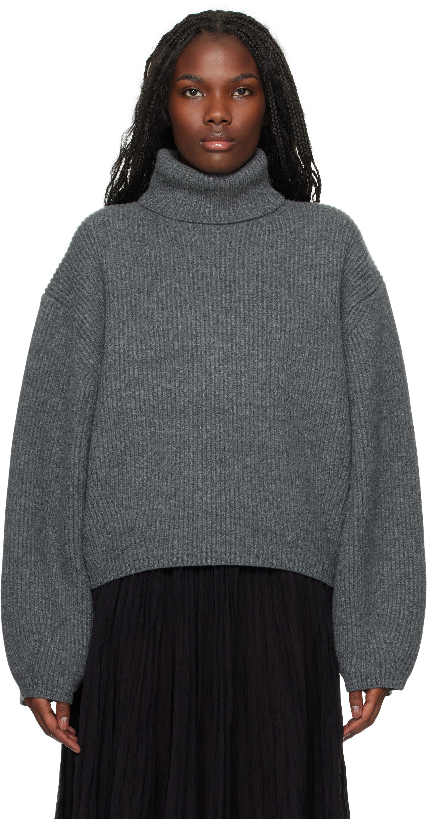 Пуловер TOTEME TOTEME Ribbed Turtleneck Sweater Сиво | 244-WRT0394-YA0110, 0