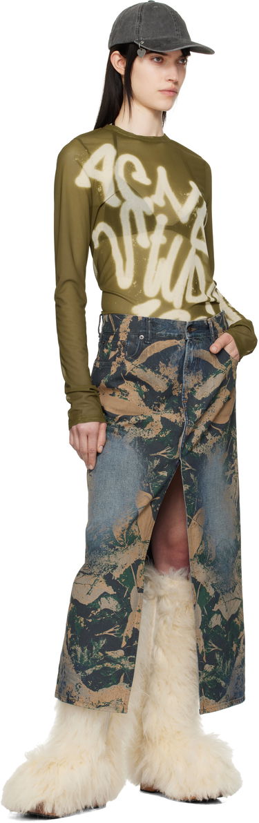 Пола Acne Studios Acne Studios Graphic Print Denim Maxi Skirt Синьо | AF0506-, 3
