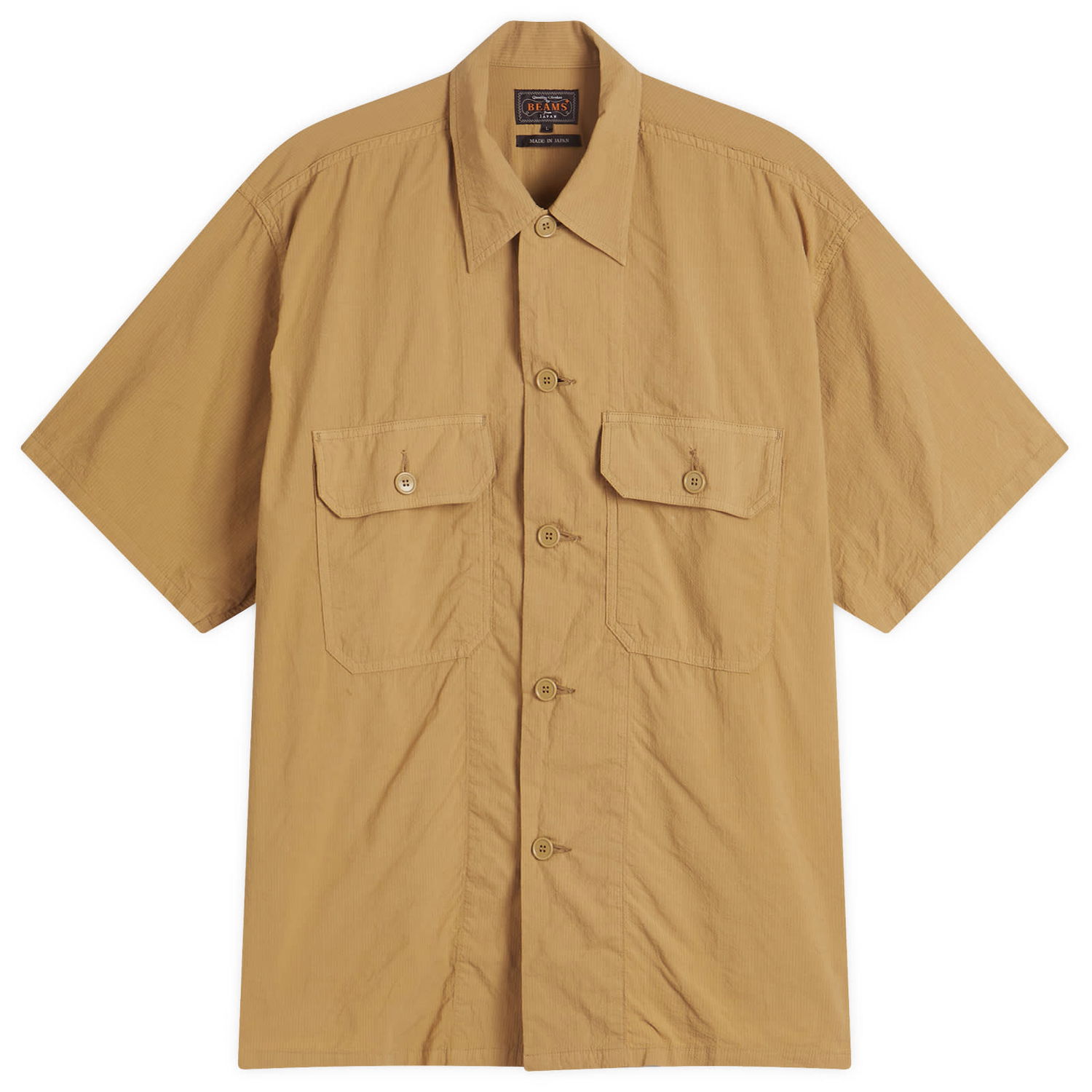 Риза BEAMS Beams Plus Textured Ripstop Short Sleeve Shirt, Size Large Бежово | 3801-0186-139-24, 1