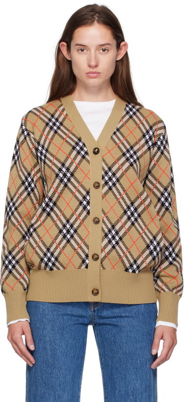 Пуловер Burberry Burberry Check Cardigan Бежово | 8110579, 0