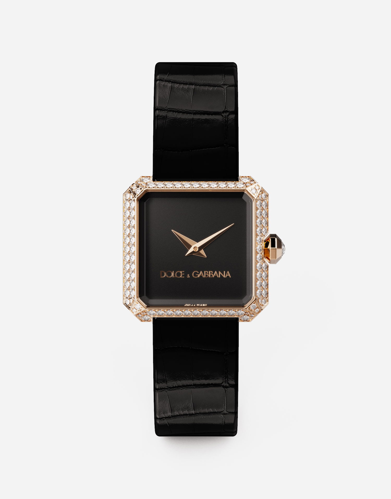 Часовник Dolce & Gabbana Diamond-Set Gold Faceted Case Watch with Croc-Embossed Leather Strap Черно | WWJC2GXSB01N0000, 0