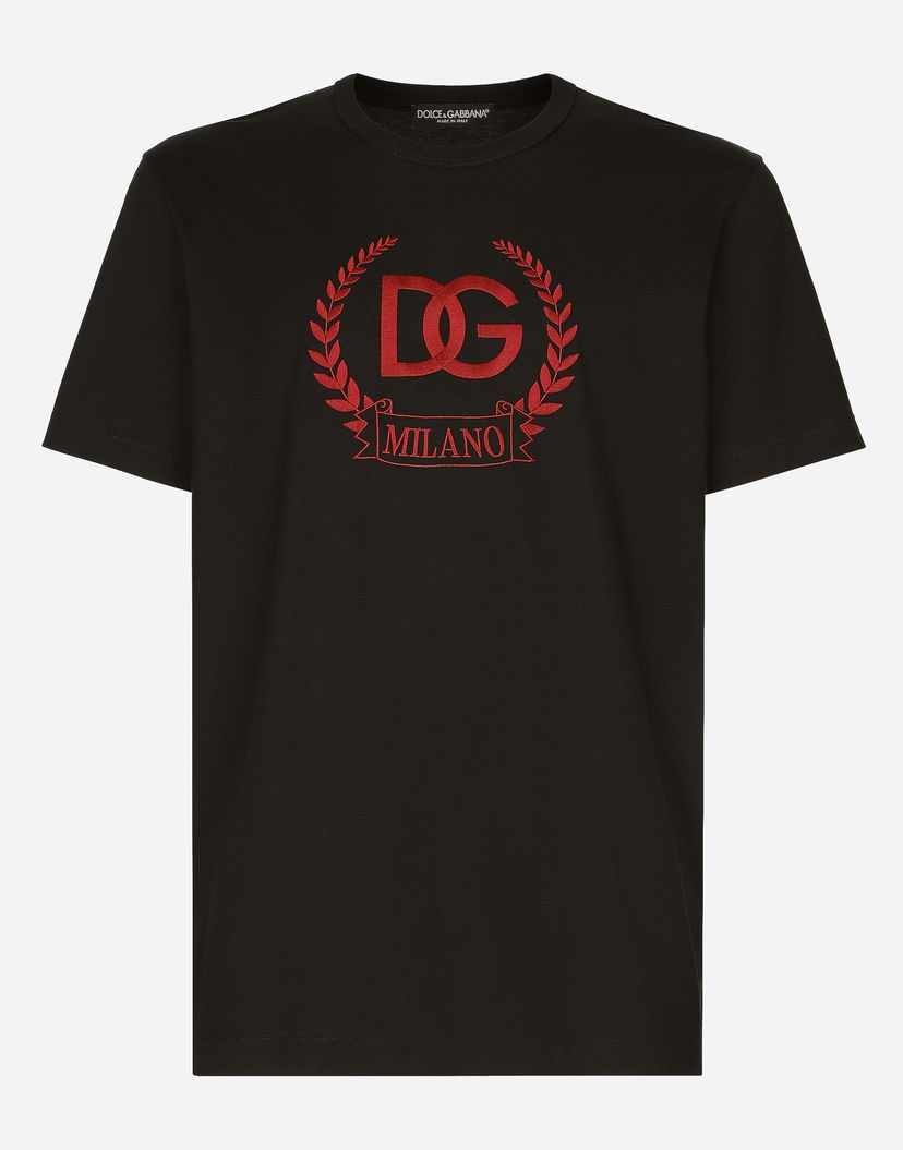 Тениска Dolce & Gabbana Cotton T-shirt With Dg Milano Logo Embroidery Черно | G8PE3ZG7J5YN0000