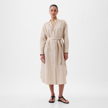 Pокля GAP Dresses Longsleeve Linen Maxi Dress Bedrock Бежово | 857614-01, 0