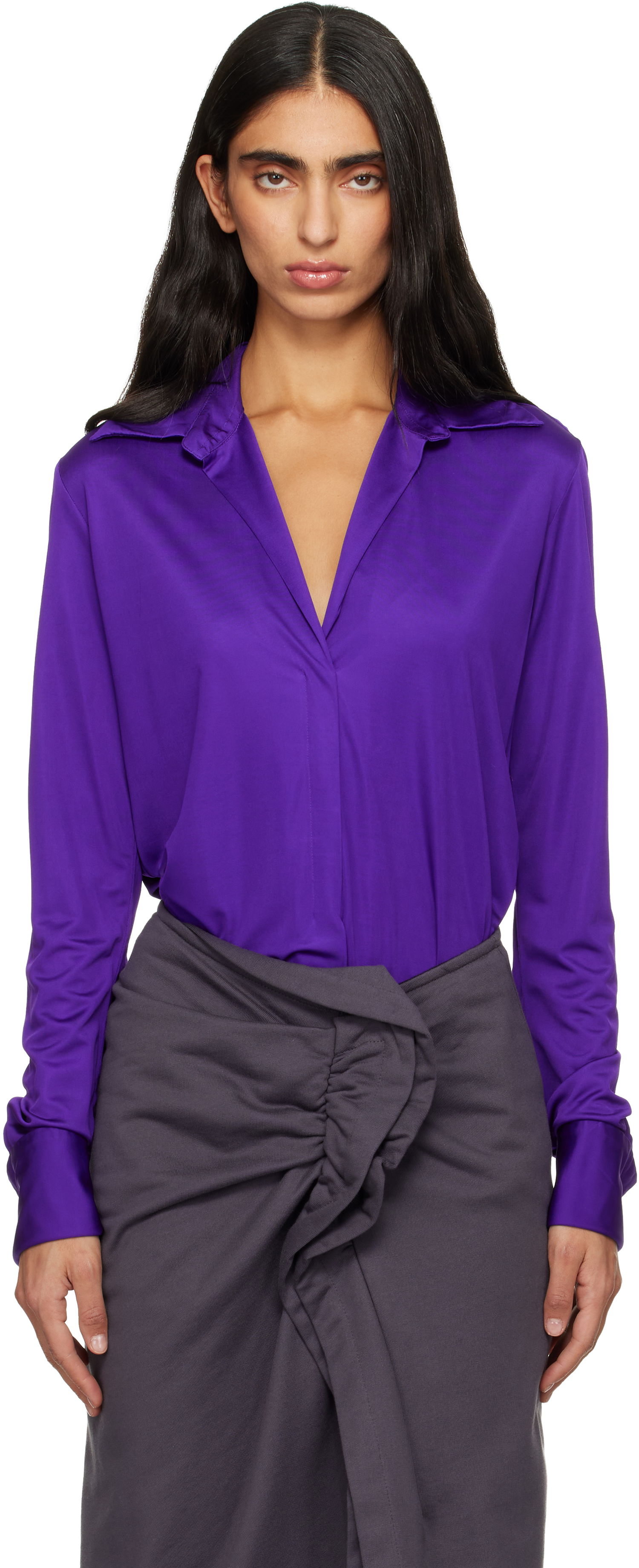 Риза Dries Van Noten Dries Van Noten Satin Shirt Лилаво | 252-011155-2617, 0