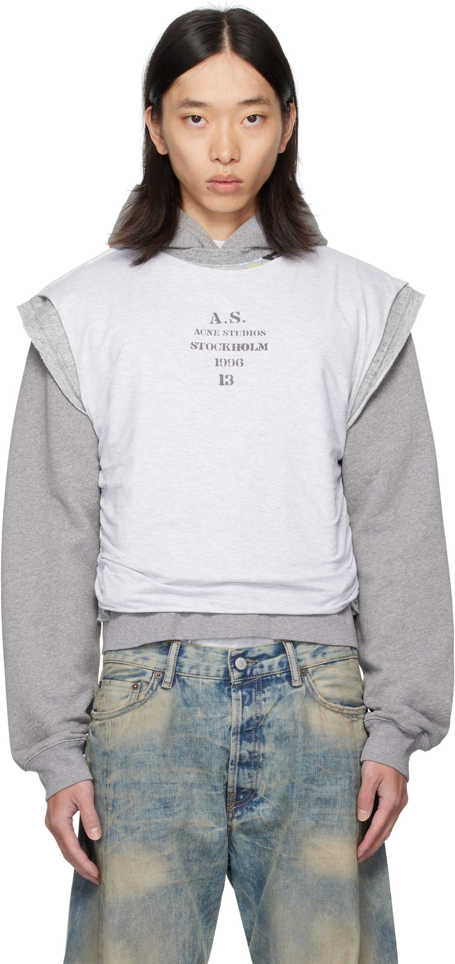 Суитчър Acne Studios Acne Studios Layered Hoodie Сиво | BI0216-, 0