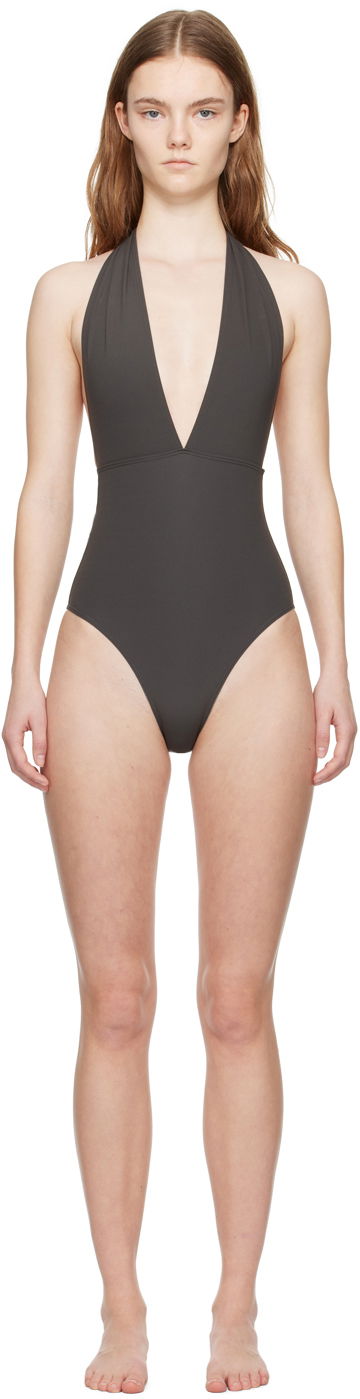 Бански TOTEME TOTEME Halterneck One-Piece Swimsuit Сиво | 242-WSW1912-FB0097