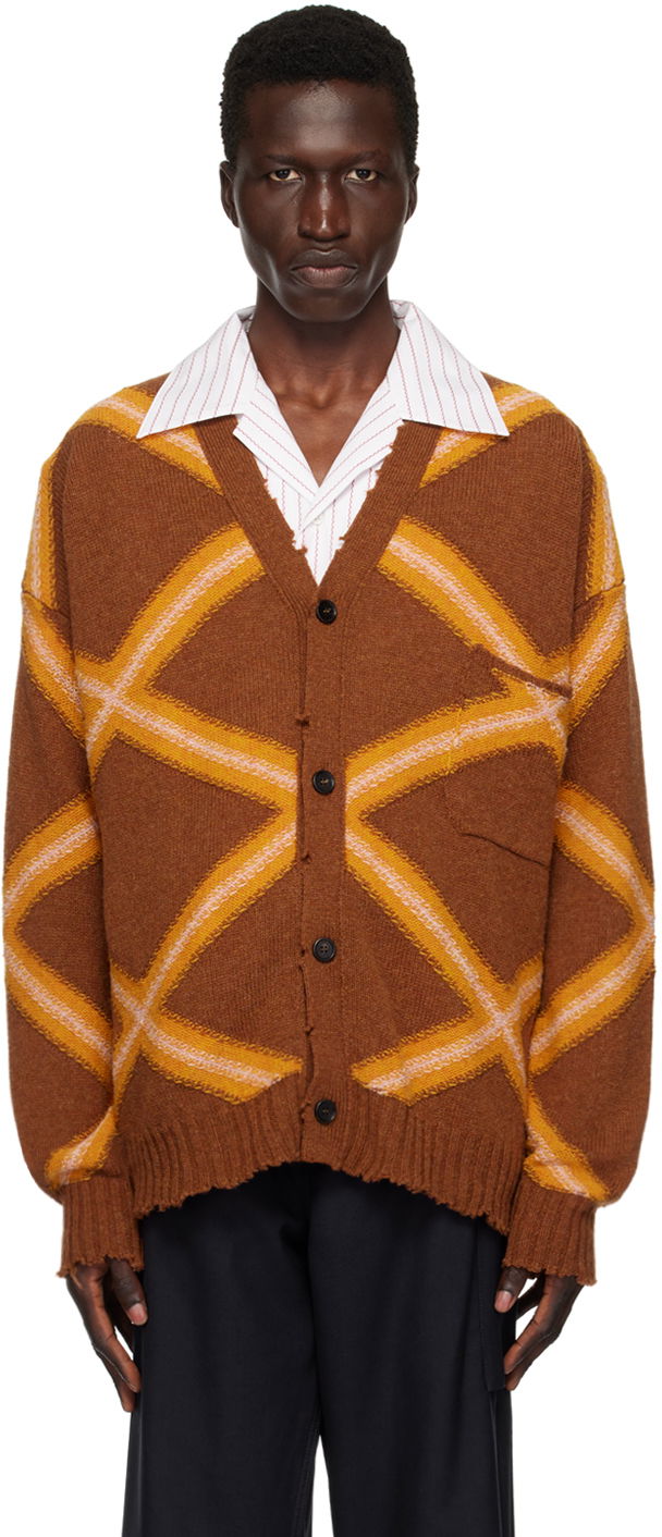 Пуловер Marni Broken Macro Argyle Cardigan Кафяво | CDMG0134Q0 UFH946