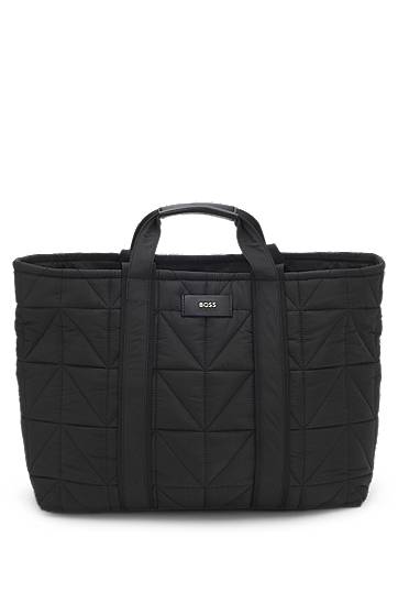 Quilted tote bag with logo patch