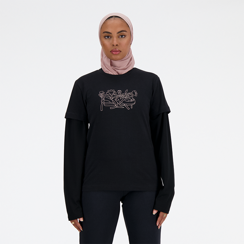 Тениска New Balance T-shirt Long Sleeve Черно | Dámske tričko New Balance WT41912BK – čierné, 0