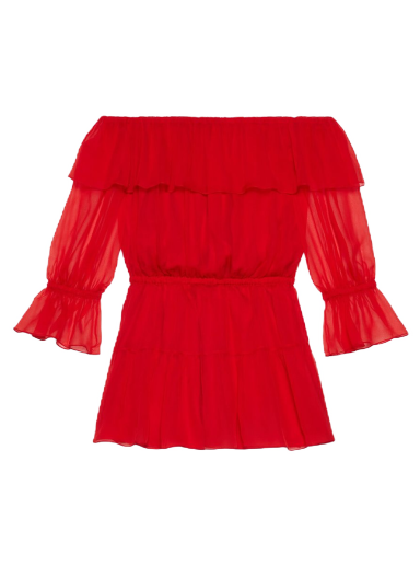 Pокля Gucci Silk Chiffon Dress Червено | 730915 ZHS57 6490