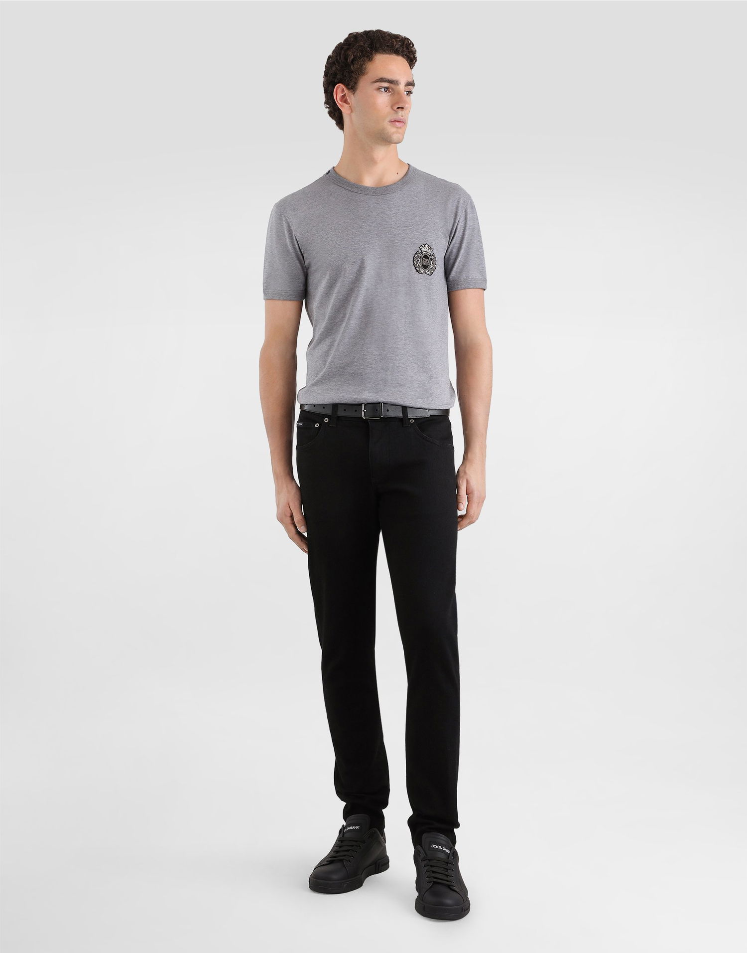Тениска Dolce & Gabbana Dolce & Gabbana Cotton T-Shirt with Heraldic Patch Сиво | G8PV1ZG7PJ6S8291, 1