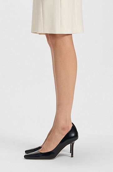 Кецове и обувки BOSS Polished Leather Pointed-Toe Pumps Черно | 50548509, 1