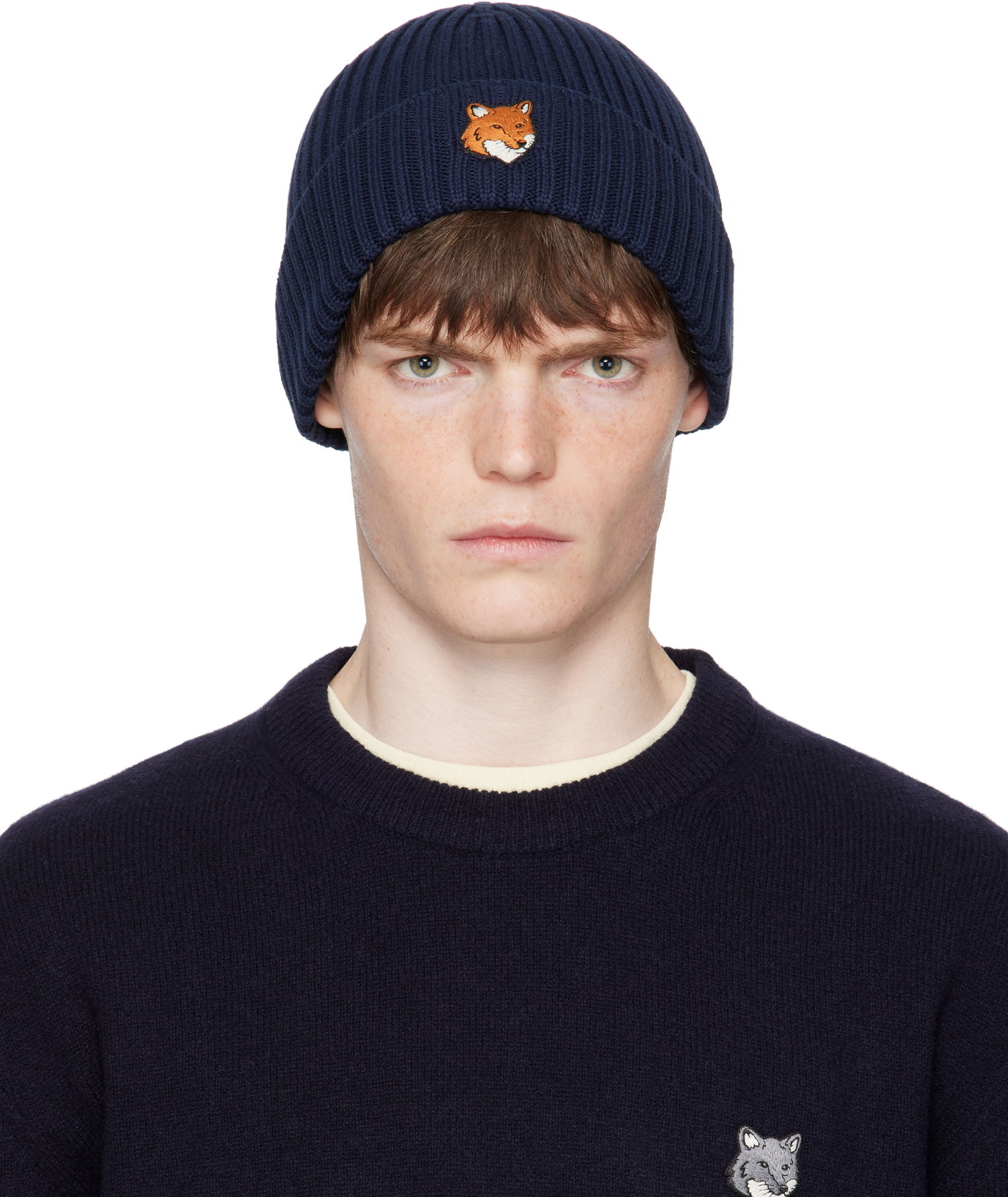 Шапка MAISON KITSUNÉ Maison Kitsuné Fox Head Beanie Тъмно синьо | PM06111KT1140, 0