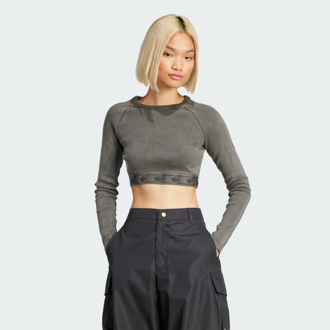 Съкратен топ adidas Performance Long Sleeve Crop Top Зелено | JD0014, 0