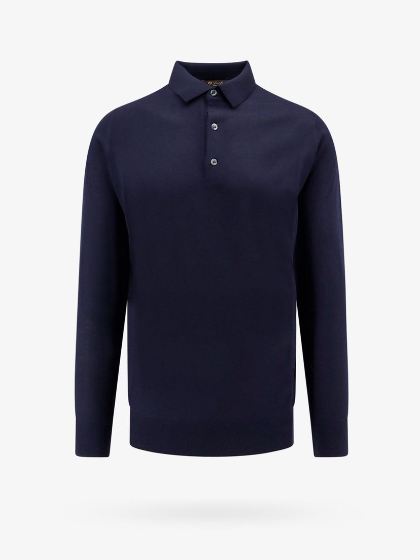 Поло тениска Loro Piana Long Sleeve Polo Shirt Синьо | FAI2551WA31