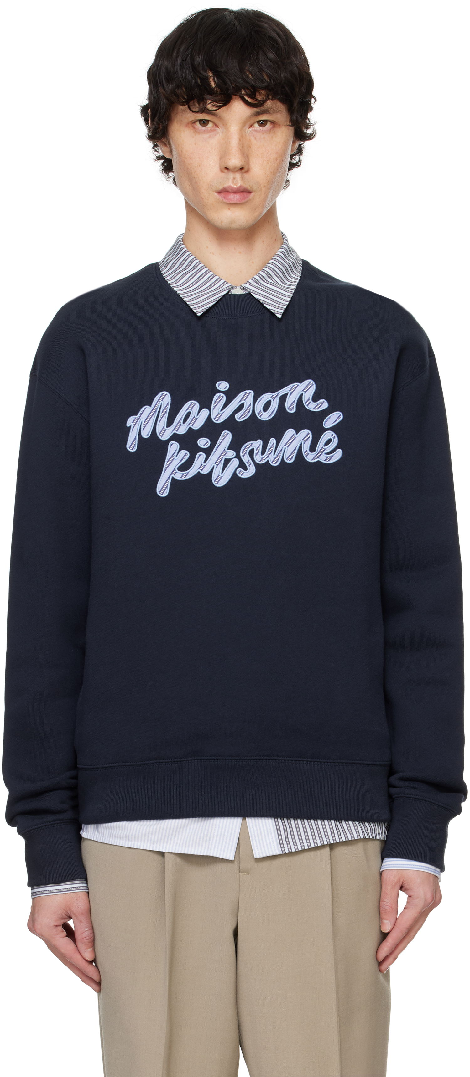 Суитчър MAISON KITSUNÉ Handwriting Striped Comfort Sweatshirt Синьо | NM00310KM0307, 0