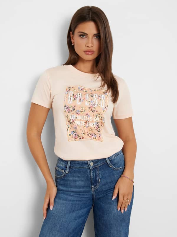 Тениска GUESS Front Print T-Shirt Бежово | W4YI17I3Z14