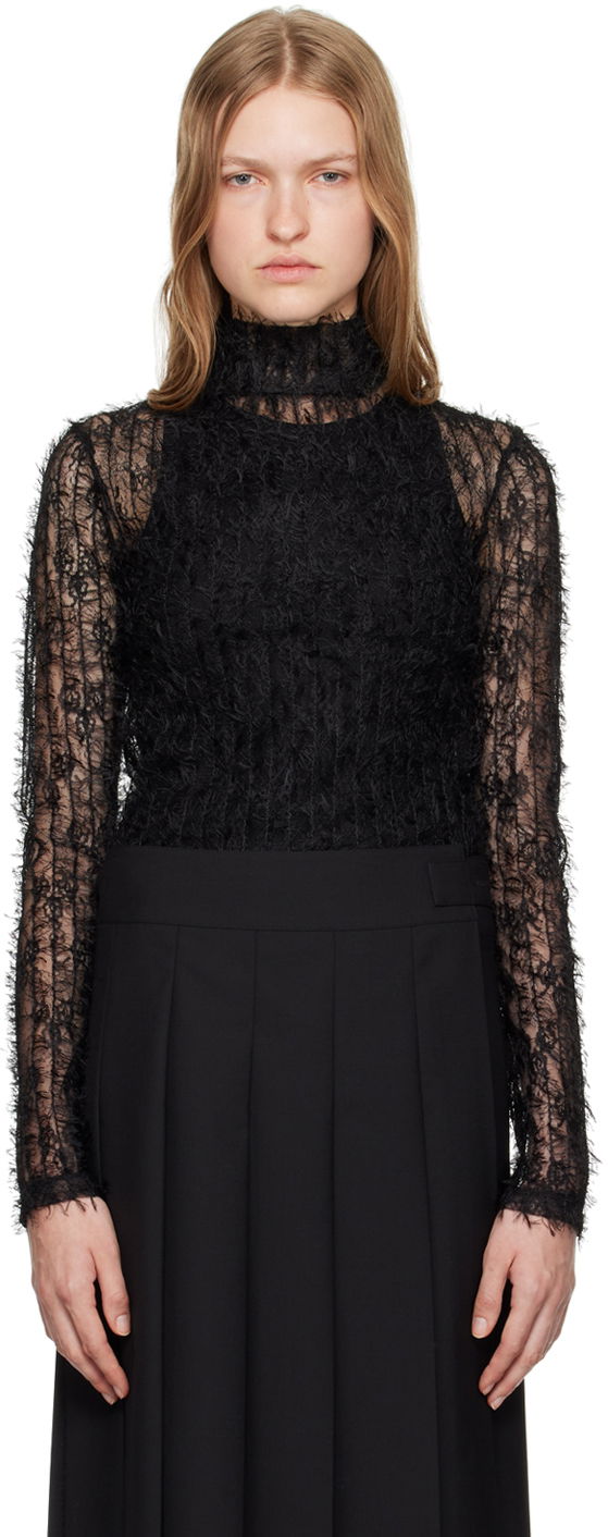 Тениска Róhe Textured Sheer Turtleneck Черно | 413-33-048