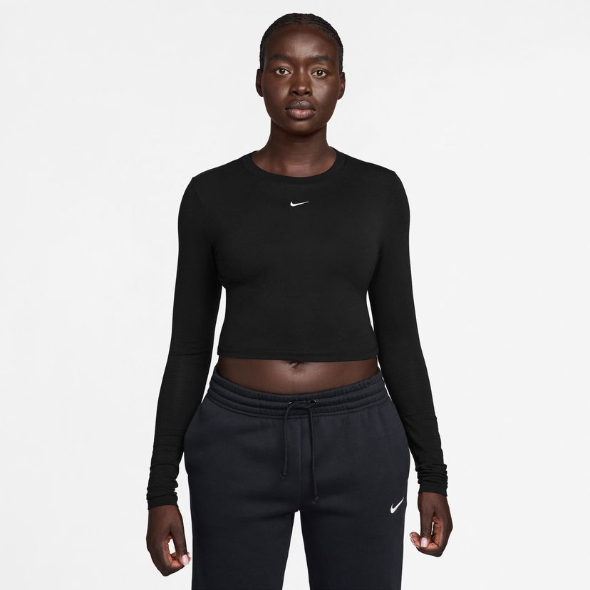 Съкратен топ Nike Sportswear Chill Knit Slim Long-Sleeve Cropped Top Черно | HF5322-013