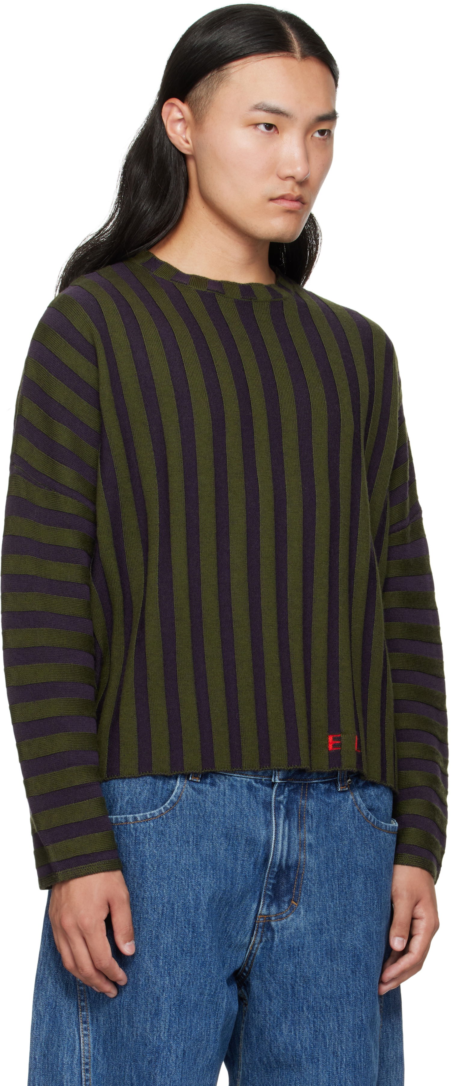 Пуловер Eckhaus Latta Eckhaus Latta Striped Cropped Sweater Лилаво | 8026-EL-PF25-M, 1