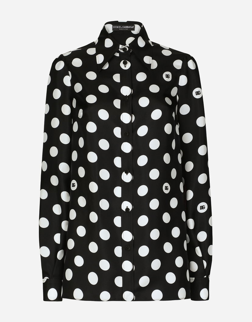 Риза Dolce & Gabbana Silk Twill Polka Dot Shirt Черно | F5S48TIS1VLHNZSW