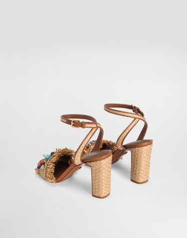 Аксесоари Dolce & Gabbana Dolce & Gabbana Frayed Raffia High-Heeled Sandals with Embellishments Бежово | CR1890AM5548W059, 2