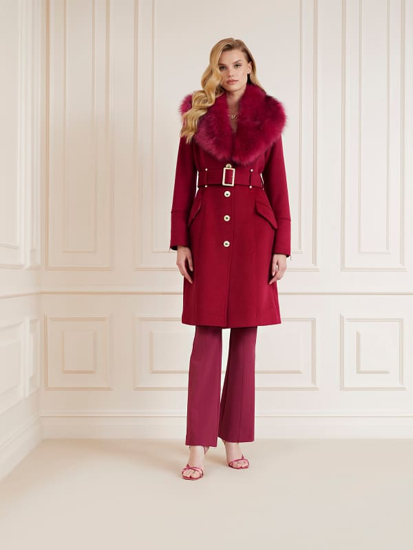 Тренчкот GUESS Marciano Faux Fur Wool Blend Coat Червено | 3BGL121799Z, 0