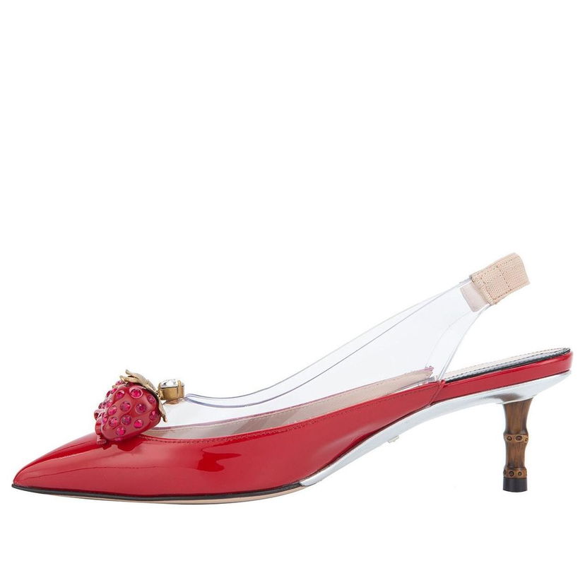 Кецове и обувки Gucci Gucci Large Strawberry Slingback Kitten Heel Pumps Червено | 575846-98E30-9137