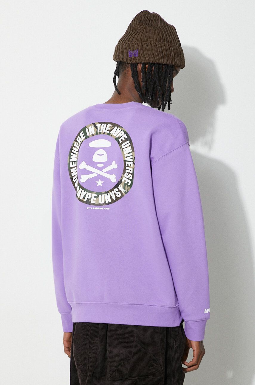 Суитчър AAPE by A Bathing Ape AAPE Loose Fit Crewneck Back X-Bone Sweatshirt Лилаво | ASWA324, 0