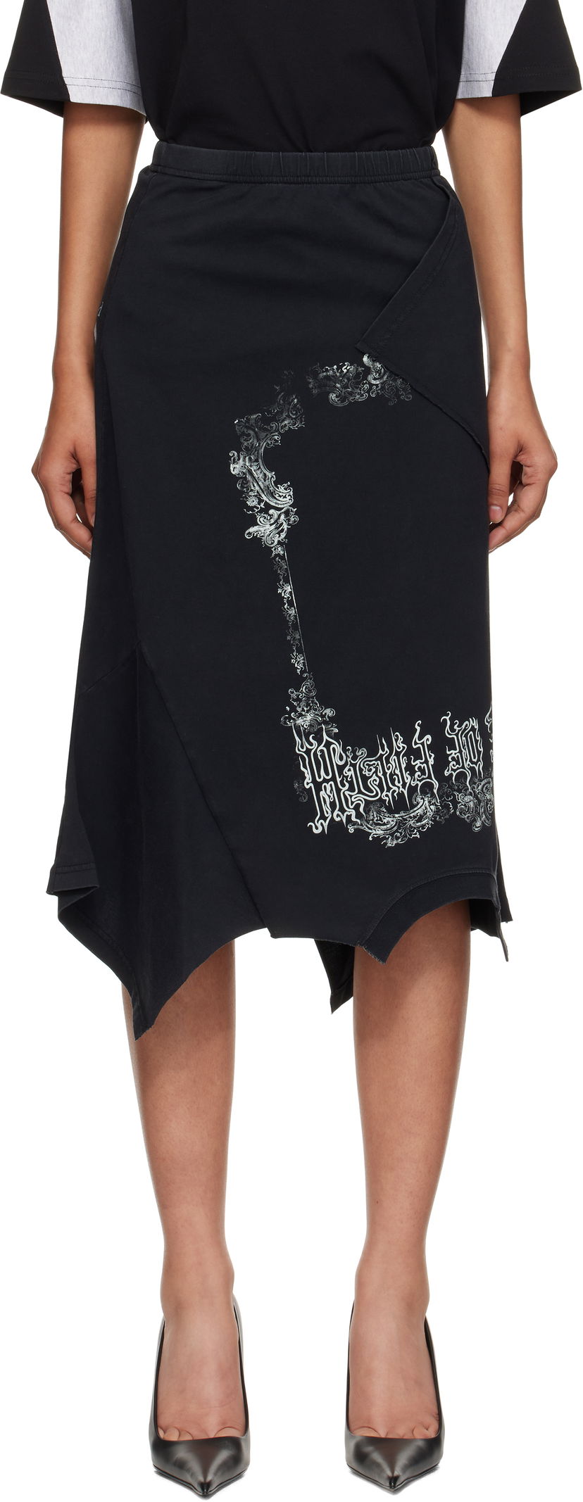 Пола VETEMENTS Vetements Cradle Of Filth Print Asymmetrical Midi Skirt Черно | WCF76SK690M