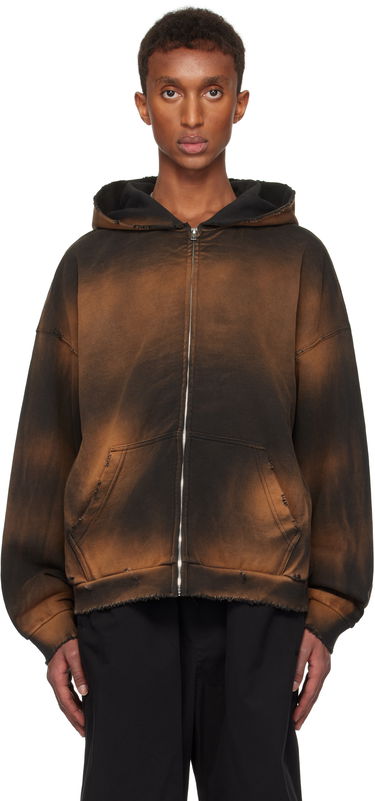 Суитчър We11done We11done Distressed Zip-Up Hoodie Кафяво | WD-TJ3-24-833-U-BK, 0