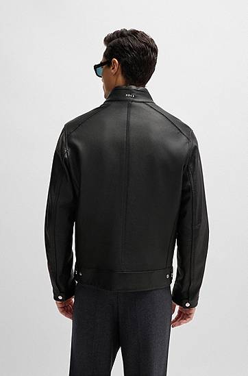 Яке бомбър BOSS Regular-Fit Grained Leather Jacket Черно | 50518906, 1
