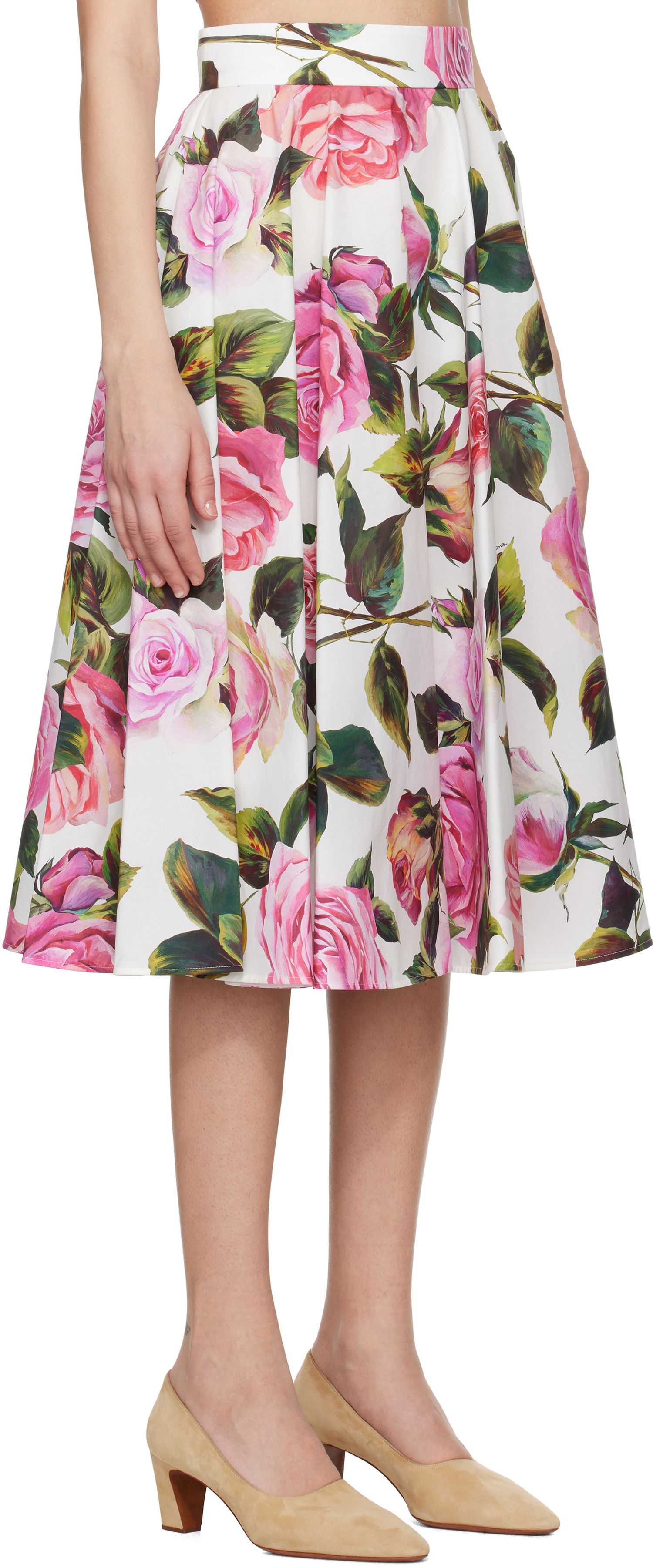 Пола Dolce & Gabbana Dolce&Gabbana Rose-Print Cotton Circle Midi Skirt Бяло | F4C1XT HS5S4, 1