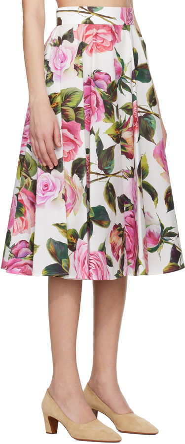 Пола Dolce & Gabbana Dolce&Gabbana Rose-Print Cotton Circle Midi Skirt Бяло | F4C1XT HS5S4, 1