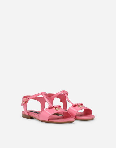 Кецове и обувки Dolce & Gabbana Patent Leather T-Strap Flat Sandals with Bow Detail Розово | D11155A132880424, 1