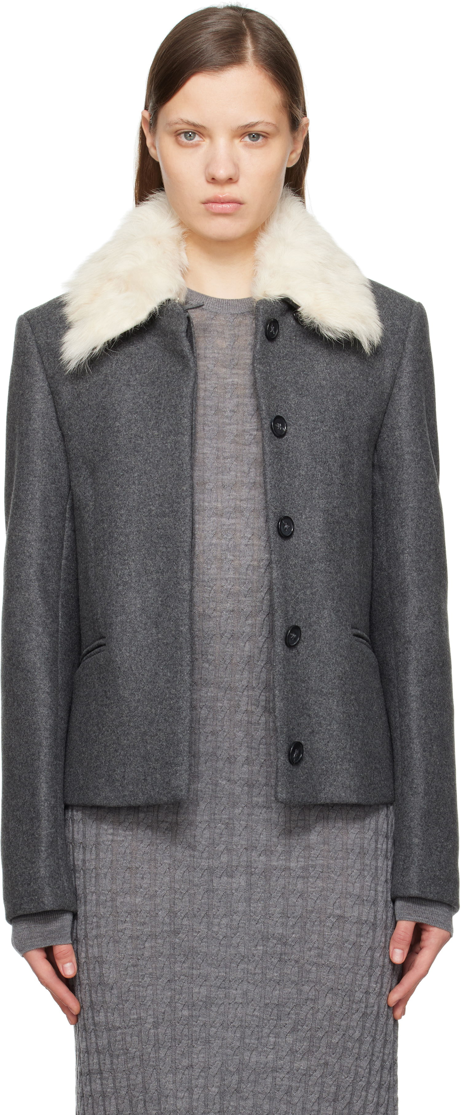 Яке TOTEME TOTEME Shearling Collar Jacket Сиво | 251-WRO0164-FB0005, 0