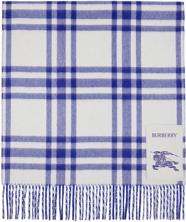 Шал Burberry Reversible Check Cashmere Scarf White / Blue Тъмно синьо | 8073499, 0