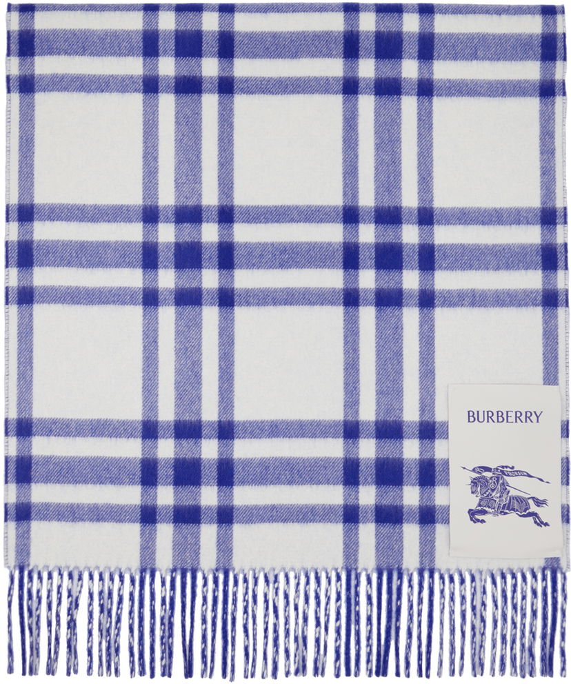 Шал Burberry Reversible Check Cashmere Scarf White / Blue Тъмно синьо | 8073499