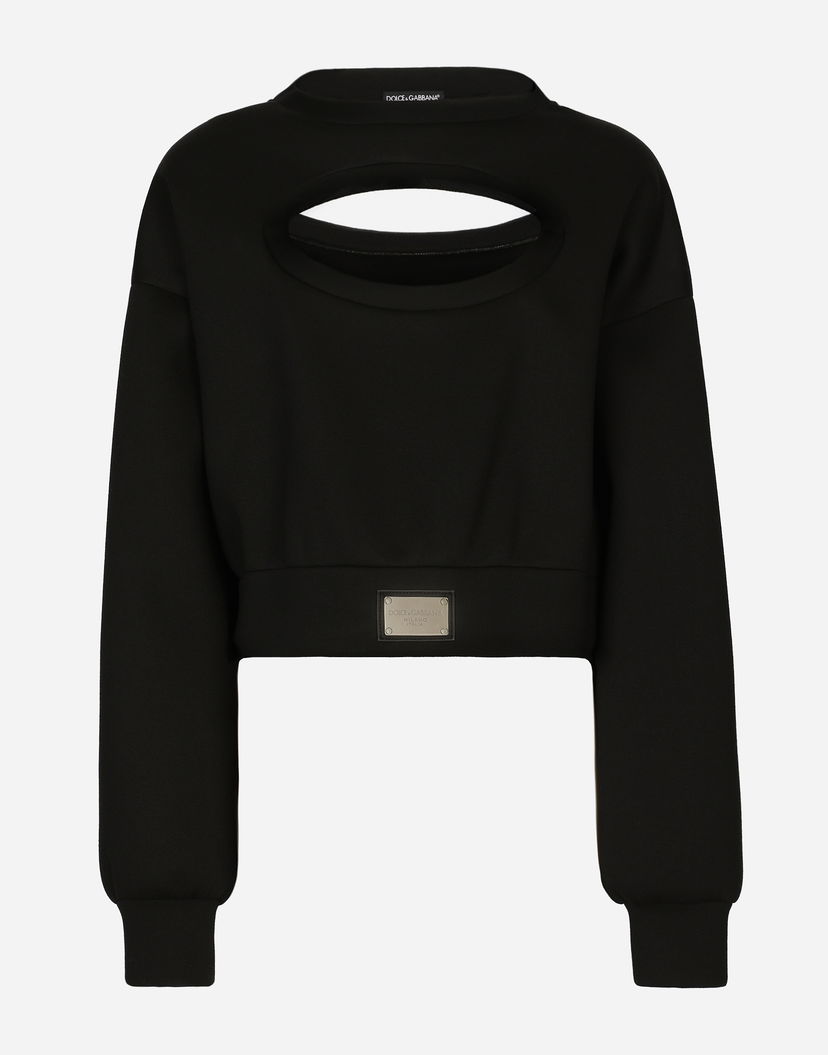 Съкратен топ Dolce & Gabbana Technical Jersey Sweatshirt With Cut-out And Tag Черно | F9P58THU7JWN0000