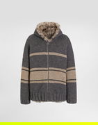Dolce & Gabbana Knitted Fur-Lined Striped Zip-Up Hoodie