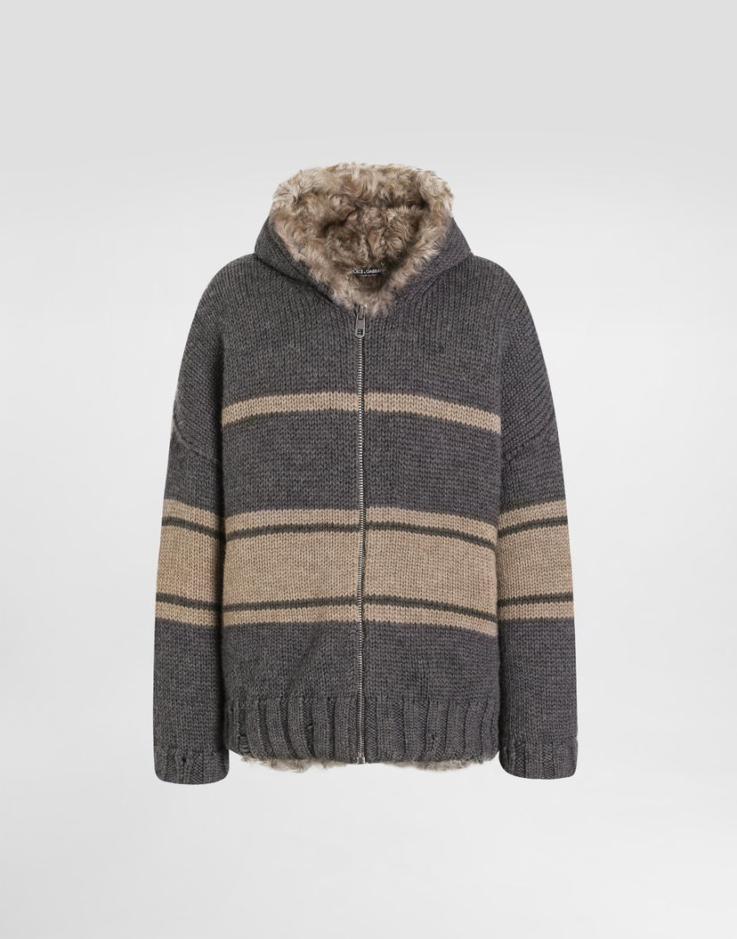Суитчър Dolce & Gabbana Dolce & Gabbana Knitted Fur-Lined Striped Zip-Up Hoodie Сиво | GXVE9ZJGMC9N9831