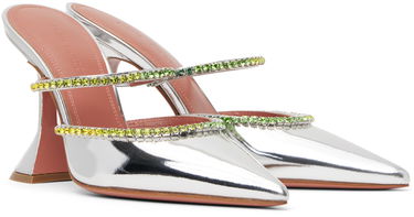 Кецове и обувки Amina Muaddi Metallic Leather Mules With Rhinestone Trim Металик | GILDA MULE OMBRE CL MIRROR, 3