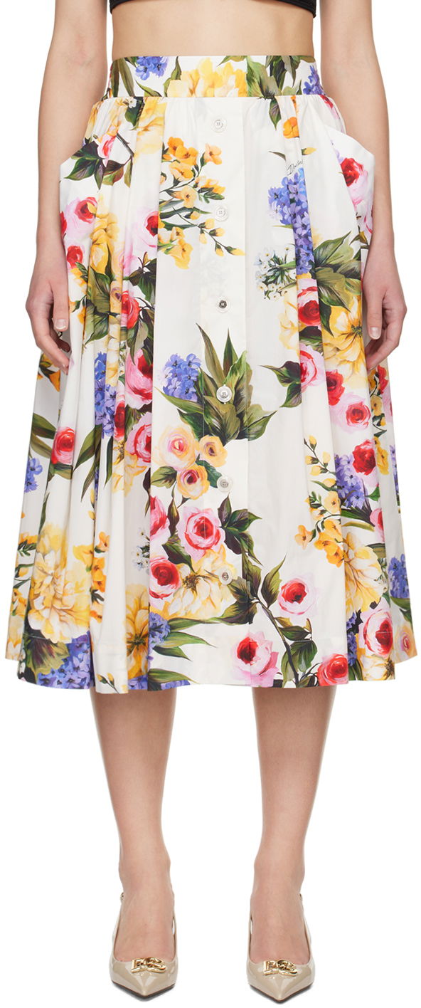 Пола Dolce & Gabbana Floral Print Midi Skirt Бяло | F4CFET HS5Q1, 0