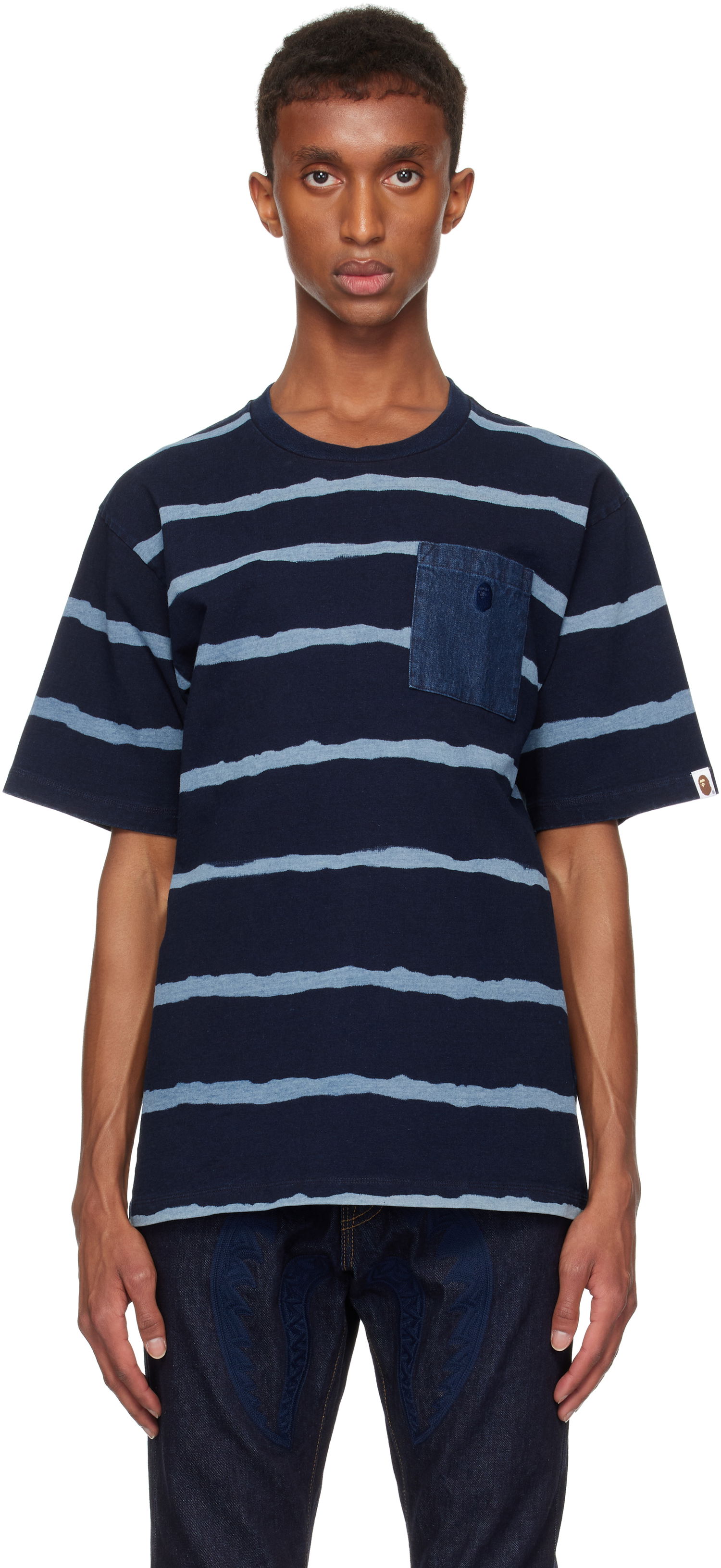 Тениска BAPE Relaxed Fit T-shirt Print Тъмно синьо | 001CSK221005F, 0