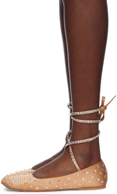 Pокля Amina Muaddi Amina Muaddi Ane Crystal Lace Up Ballerina Flats Бежово | ANE CRYSTAL LACE UP FLAT SATIN, 2