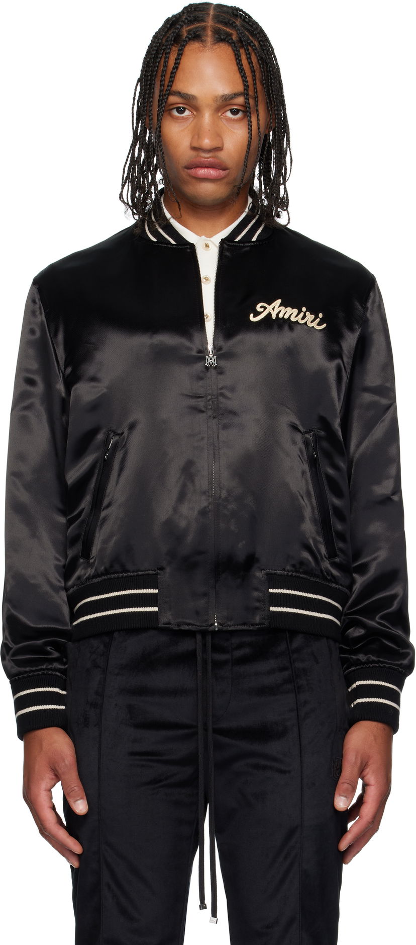 Яке бомбър AMIRI Amiri 'Club Amiri' Satin Bomber Jacket Черно | AMOUBB1056