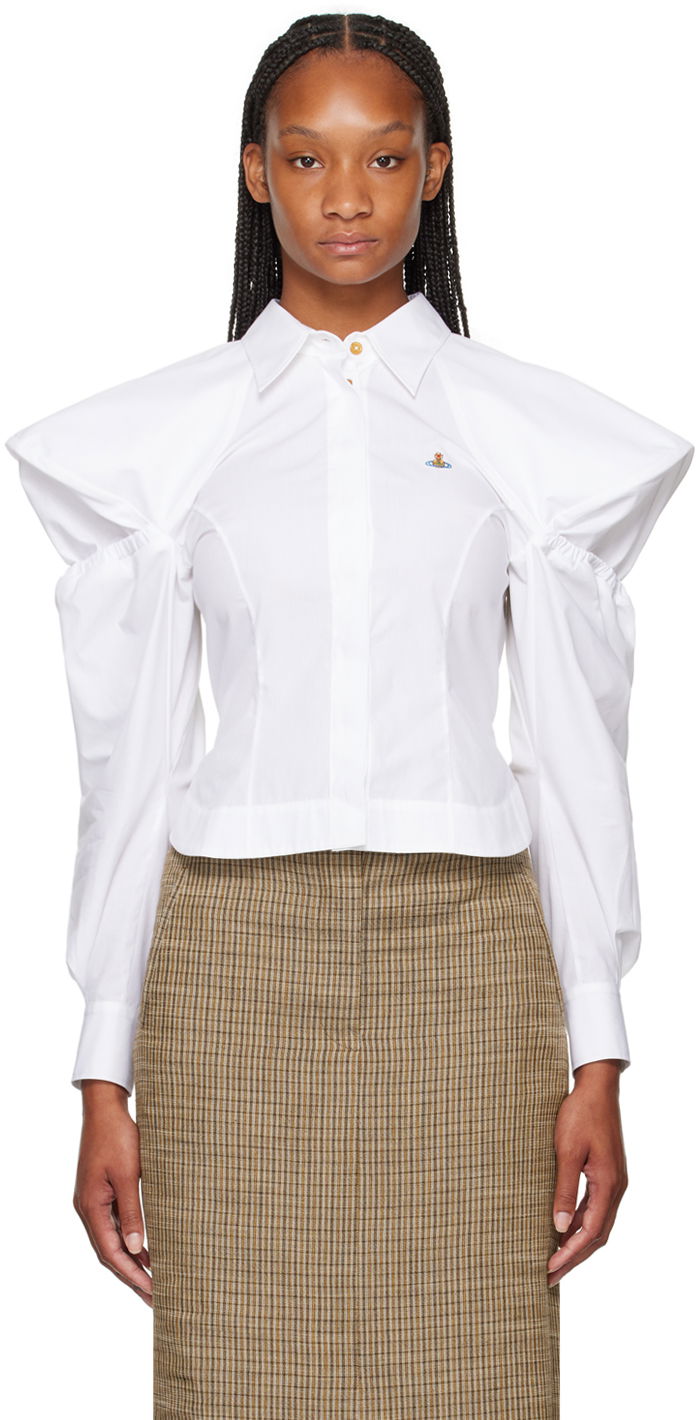 Риза Vivienne Westwood White Embroidered-Logo Shirt Бяло | 1501005X-W009Q-