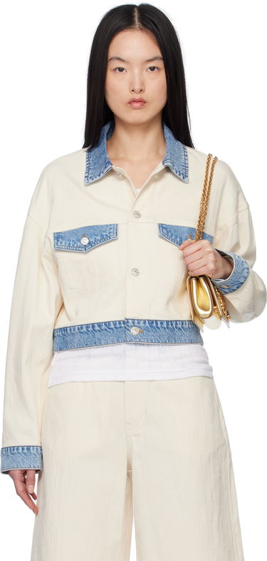 Яке Moschino Moschino Jeans Textured Cotton Hemp Cropped Jacket Бяло | 251K20509, 0